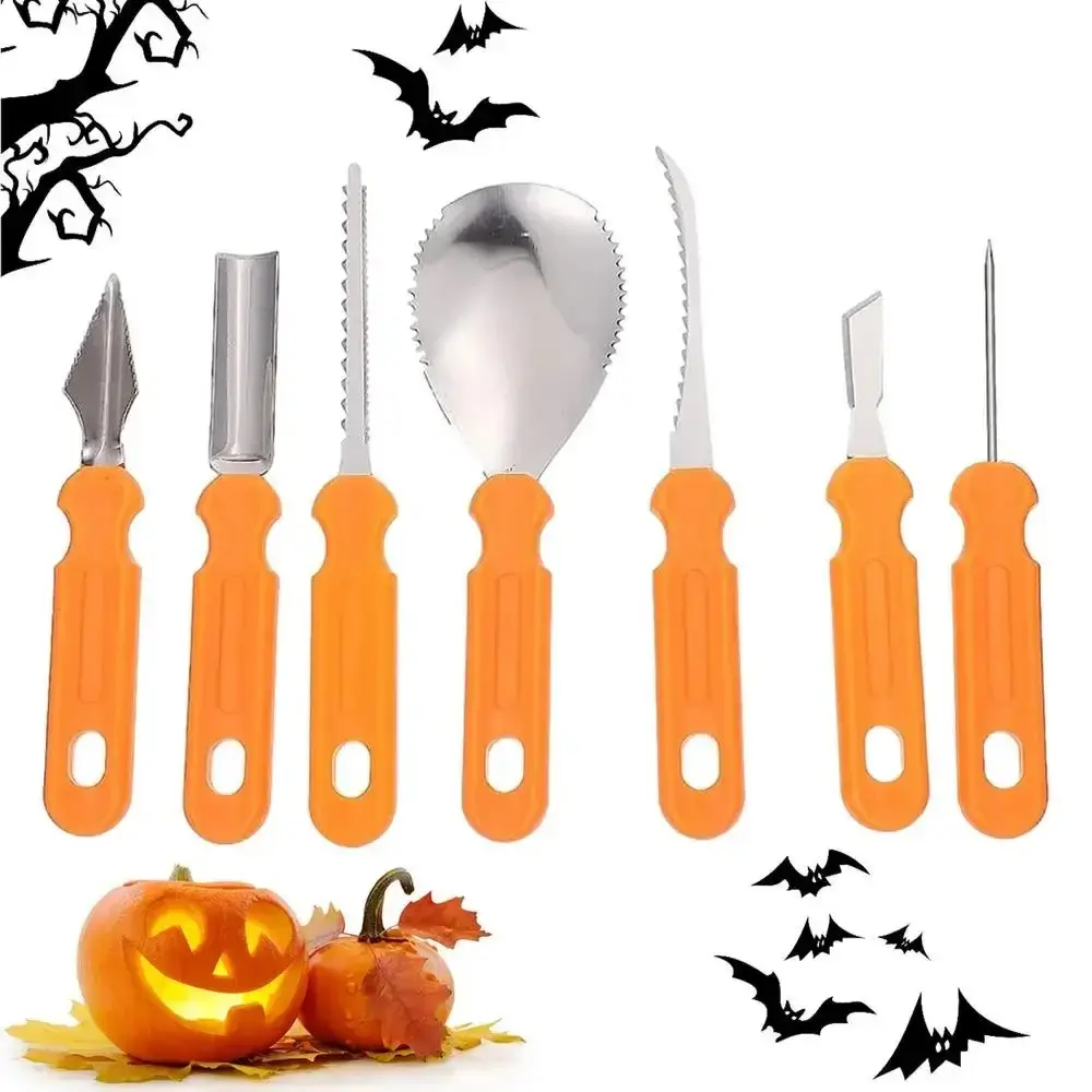 Halloween Pumpkin Carving Tools Kits 7pcs Stainless Steel Professional Pumpkin Lamp Carving Knife Set With Carrying Case Decoration Decor Ornaments