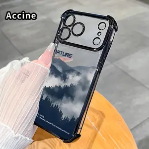 Phone Case for iPhone 17 Pro Max 16 15 Plus Air 14 13 12 11 E Misty Mountain Realm Pattern Four Corners Reinforced Shockproof Transparent Soft Silicone Cover