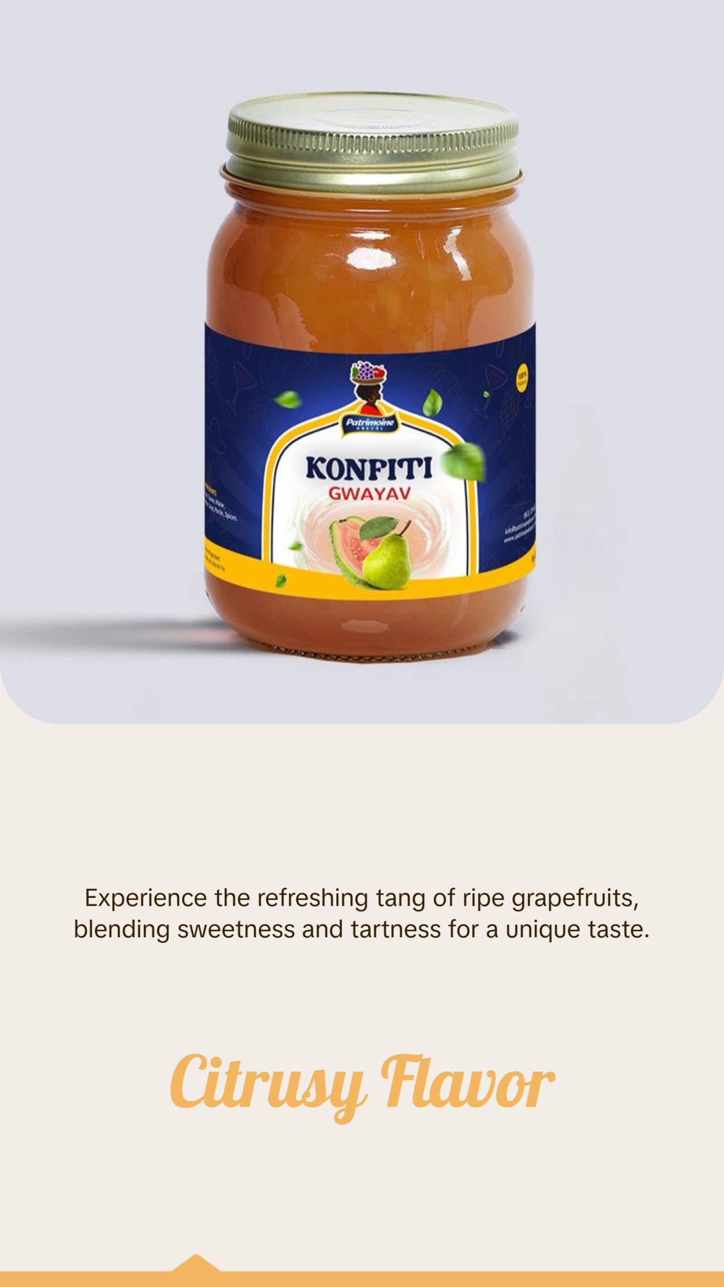 Konfiti Natural Snack Flavor Sweet Fruit Dessert - Grapefruit Jam with Citrus Notes - Artisanal Spread for Breakfast, Brunch, and More - Tangy, Sugar, Perfume, Fresh