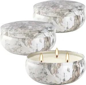 Citronella Candles Outdoor, 3 Pack 12oz Large Citronella Candle 3-Wick Natural Soy Wax Summer Candle Set 240 Hours Long Lasting Burning Huge Scented Outdoor Indoor Candles for Garden Yard (Gray)Gift.