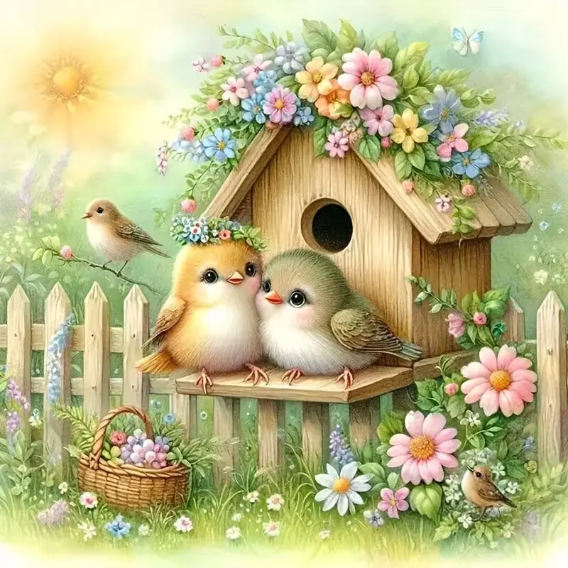 New DIY 5D Diamond Painting Kit, Diamond Pattern Design, Flower Nest and Wreath Bird Design, Perfect for Home Wall Decor and Gifts, Easy to Use Craft Kit, Wall Art Painting