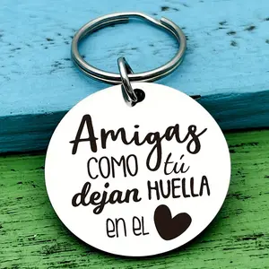 1pcs Stainless Steel Keychain for Sisters & Best Friends - Heart-Shaped "Amigas Como Tu Huela" Spanish Friendship Keychain with Black Heart Accent - Durable Metal Gift for Birthdays, Graduations, Christmas