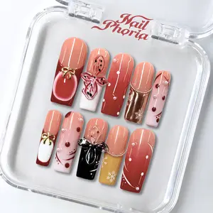 NailPhoria GILDED SNOWFALL - Handmade Press-On Nails | Reusable, Salon-Quality, Long-Lasting, Glossy Design