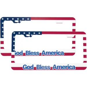 God Bless America License Plate Frame 2 Pack Aluminum License Plate Holder Car Decorative Tag Frames Universal 2 Hole Cars Decor Accessories for Women Men with Screws