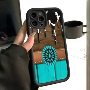 Cowprint Drip Western Phone Case with Turquoise For iPhone 17 Pro Max 16 15 14 13 12 PRO PLUS MAX | Lanyard phone case | TPU Phone Case Shockproof Cover  #TYJTBW2