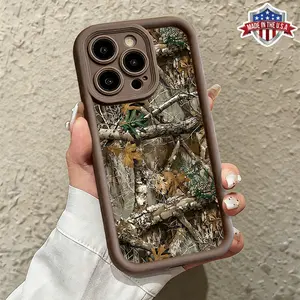 Vintage Woodland Tree Branch Camo Pattern Case for iPhone 17 Pro Max 16 15 14 13 12 11 XR XS Plus Air Slim Shockproof Anti Drop Protective Lightweight TPU Cover Protection Aesthetic