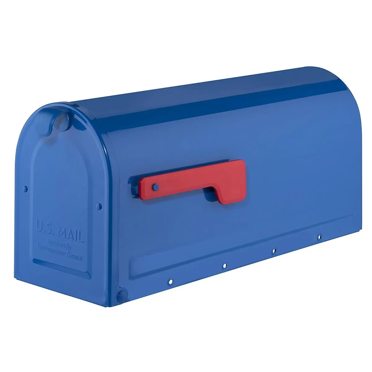 Architectural Mailboxes 7600BE MB1 Galvanized Steel Post Mailbox, Blue with Red Flag, Embossed Sides, Powder Coat Finish