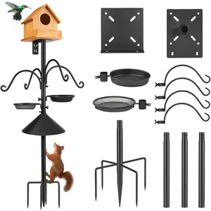 78.5" Squirrel-Proof Bird Feeder Pole – Heavy Duty Bird Feeding Station with Metal Baffle, Hooks & Water Dish, Pole for BirdFeeders and Birdhouses