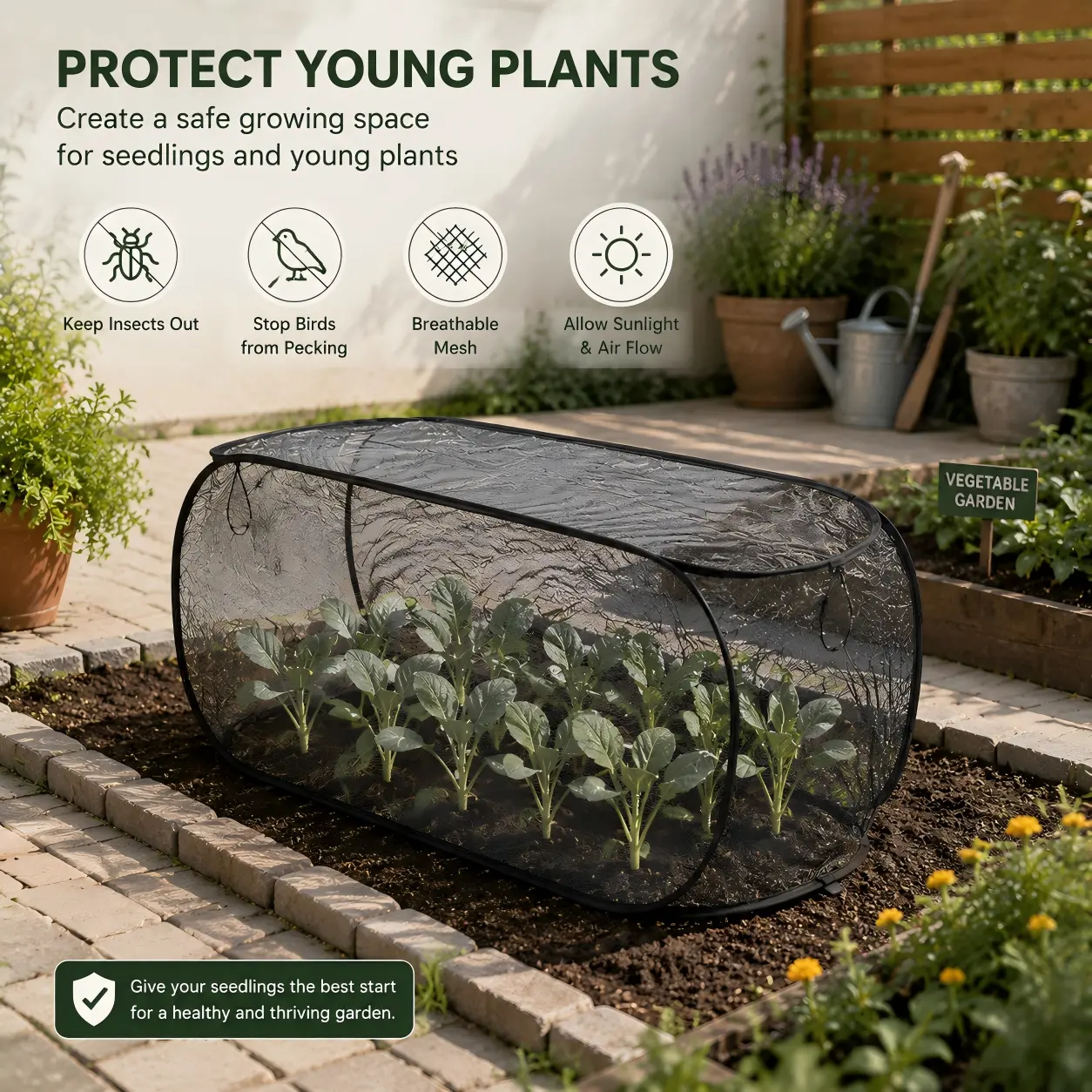 Foldable Pop-Up Mesh Plant Greenhouse Cover | Protective Cage with 8 Ground Anchors, Durable Material, Raised Bed Net for Animal and Insect Barrier, Perfect for Fruits, Vegetables, and Seedlings, Reusable