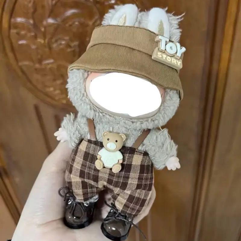 Brown Labubu Overalls Bear Toy Outfit Labubu Anime Costume Cosplay 17cm Doll Clothes