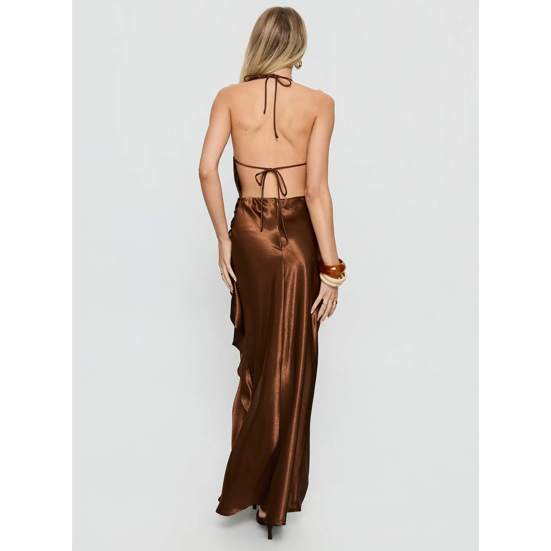 Annissa Plunge Halter Maxi Dress Dark Brown - TikTok Shop