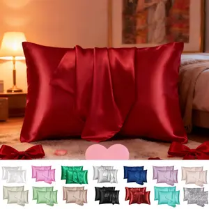 Luxurious Satin Queen Pillowcases Set of 2,  No Insert Soft Breathable Fabric for Comfort, Home Decor, Easy Care, Perfect Gift for Valentine's Day Birthday