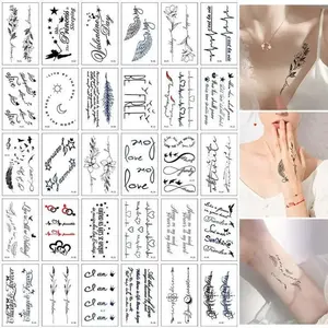 30 New Minimalist English Letter Personality Line Tattoo Stickers, Waterproof and Sweat-Proof, Lasting for 3-6 Days