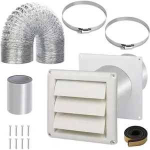 4 Inch Dryer Vent Kit with Hose Duct Connector Wall Plate for Bathroom Ventilation Fans Exhaust Ceiling Washer Air Circulation
