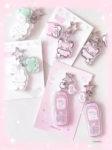 Cute Cartoon Pixel Mobile Phone Keychain, Clover Lucky Bunny Mail Mouse Pattern, Japanese Pendant Bag Charm, School Bag Hanging Buckle Decor, Stylish Keychain, Keychain For Bags, Trendy Cute Keychain