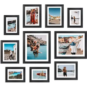 Multi Black Picture Frames with Mat for Multiple Sizes Photos, Four 4x6, Four 5x7, Two 8x10 for Gallery Photo Frame Collage Wall or Tabletop Display, Assortment Pack of 10