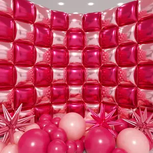50Pcs Hot Pink And Pink Square Foil Balloons Wall Backdrop With 147Pcs Balloon Garland Arch Kit, Double Sided Balloon Tunnel For Anniversary Bachelorette Birthday Valentines Party Decorations