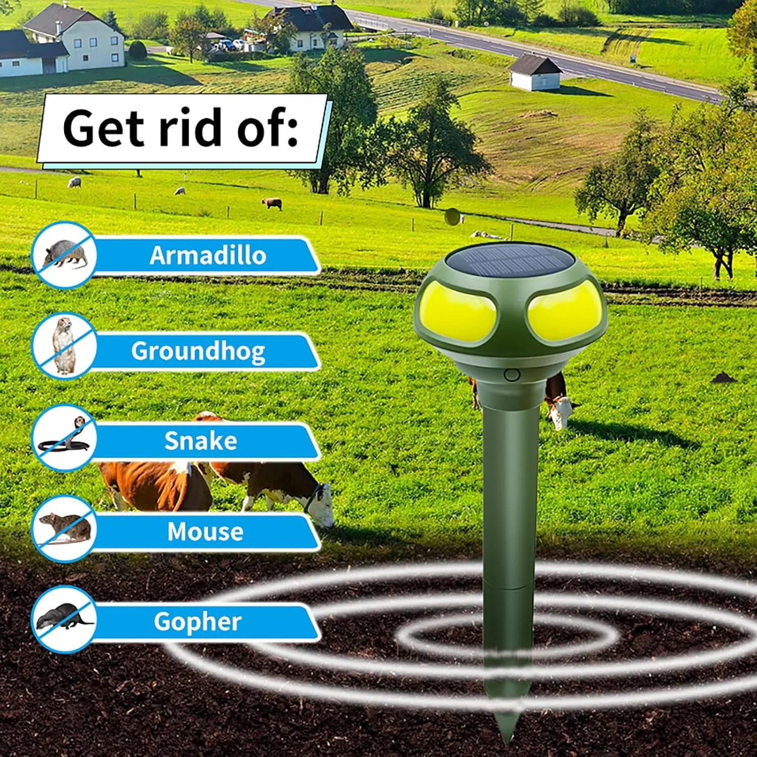 Outdoor Solar-Powered Ultrasonic Animal Repellent - Waterproof Pest Control Solutions Device with Motion Detector, Sonic Technology, Multi-Insect Deterrence for Snakes, Mice, Cats, Deer, Squirrels, Raccoons, Skunks, Birds - Ideal for Gardens