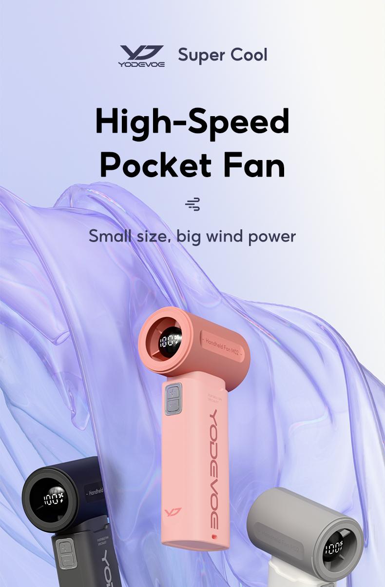 Yodevoe Handheld Fan, Turbo Powerful Airflow, Stylish Mini Pocket Fan, 100 Wind Speed ​​Settings, Up to 15 Hours of Battery Life, Rechargeable Portable Fan, Suitable for Travel and Office Use, Includes Lanyard and USB Type-C Charging Port