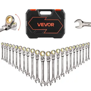 summervibes VEVOR Flex-Head Ratcheting Wrench Set, 24-Piece SAE and Metric, 72 Teeth, Cr-V Steel Ratchet Flexible Combination Wrench Set with Storage Case, for General Household and Automotive Repairs, Black