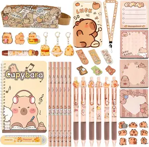 Cute Capybara School Supplies Capybara Stationery Set Includes Gel Pens Pencil Eraser A5 Notebook Stickers ID Badge Holder Ruler Kawaii Birthday Christmas Gifts for Office School Supplies