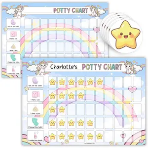 Unicorn Potty  Chart for  with Stickers, A4 Double Sided  Chart,  Wipe Clean Toilet  Chart for , 2 Charts + 100  Stickers, Girls Potty  Kit