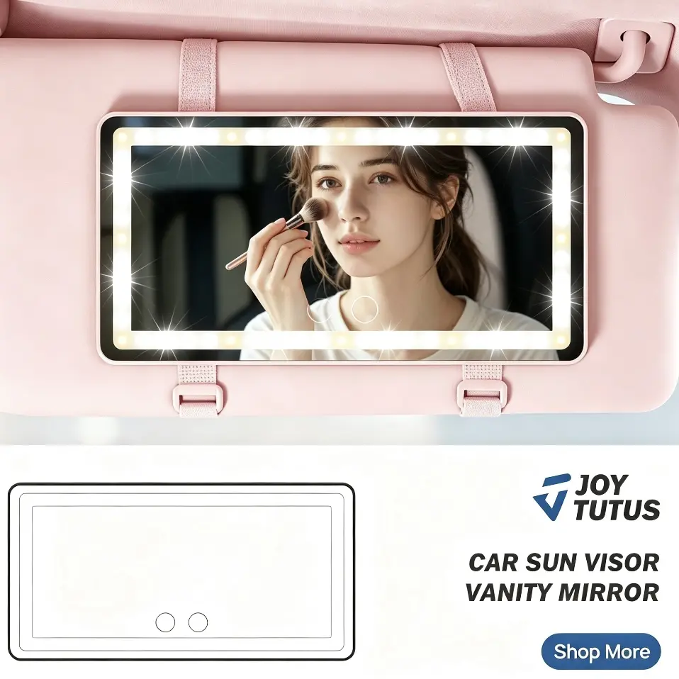 【Summer Survivals】Joytutus Car LED Sun Visor Vanity Mirror - 3 Light Modes, Adjustable Dimming, 4K HD Clear Vanity Mirror, 8H Long Battery Life, Portable Compact,USB Rechargeable for Vehicle & Home, Multifunctional Car Accessories, Summerfinds