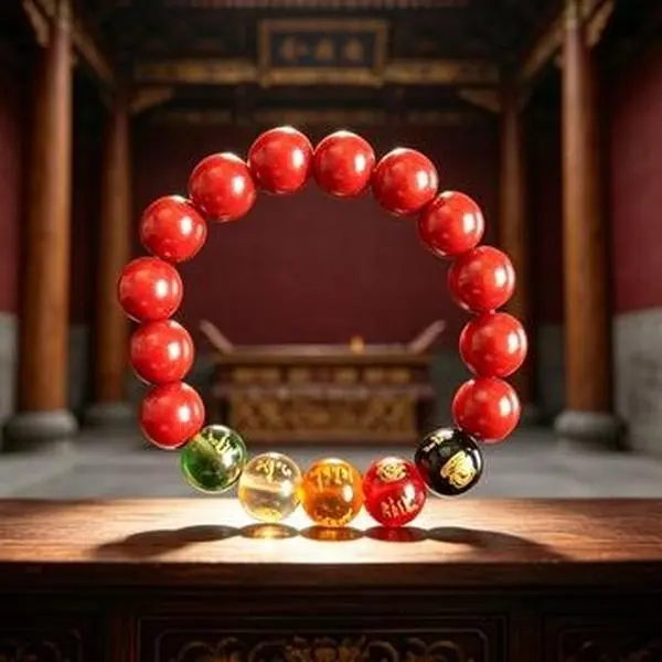 Taoist Five Elements Glass Cinnabar Beads Balance Aura & Attract Genuine Wealth