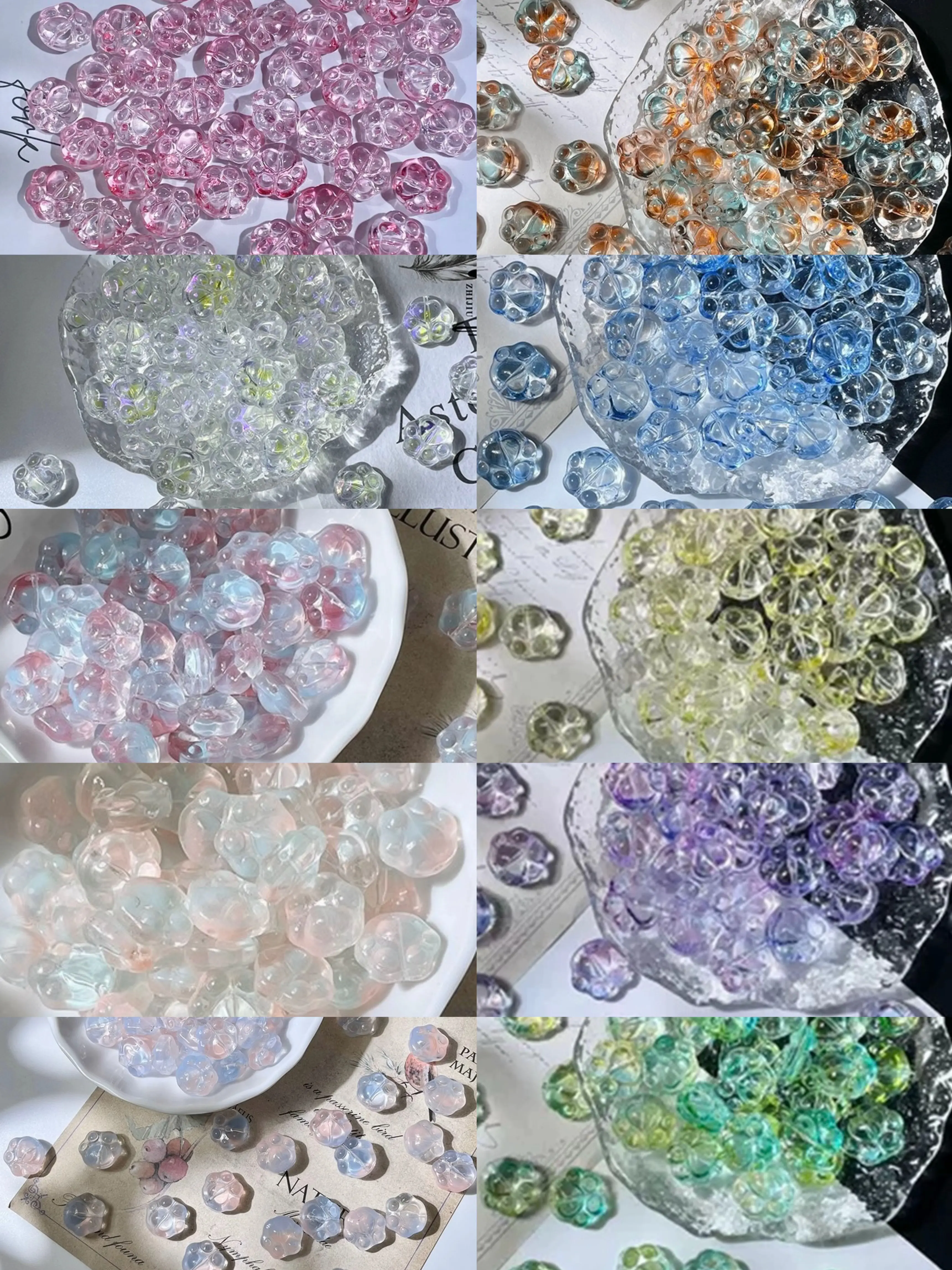 Wren-Y20: Mixed Glass Bear, Fish, Cat Paw, Seashell & Starfish Beads, Vertical Hole Glass Loose Beads, DIY Supplies for Handmade Bracelets & Necklaces