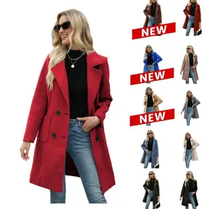 Women’s Winter Wool Blend Camel Medium to Long Split Double Breasted Lapel Coat GARMENTARY