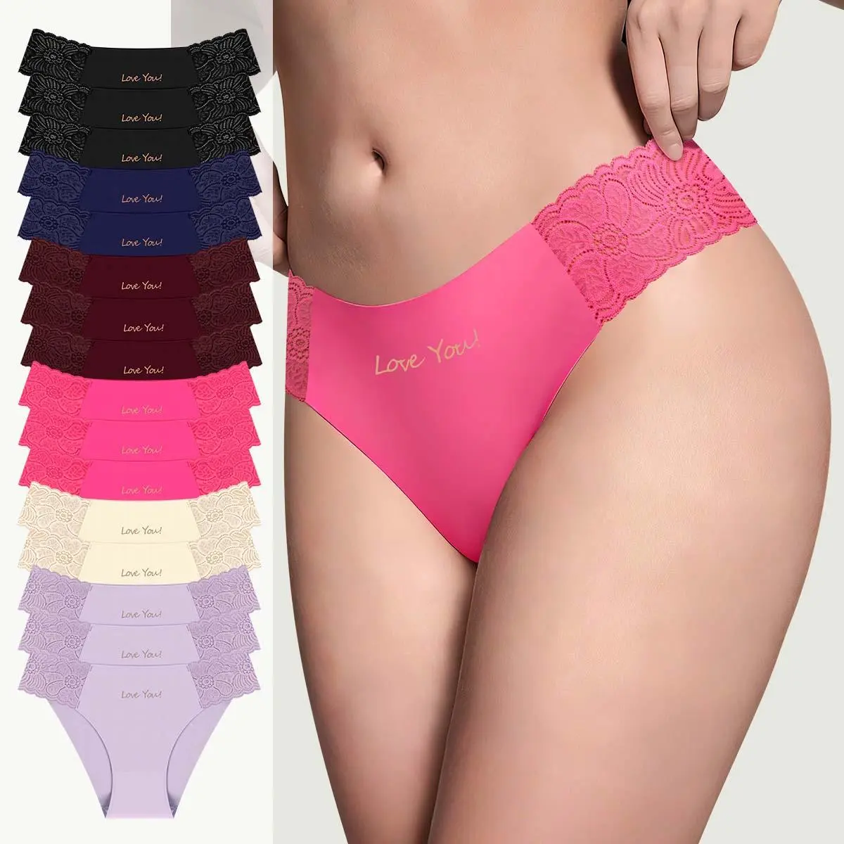 Morelect Women’s Lady Low-Rise Bikini Panties (16 Pcs) - Delicate Lace Splicing, Lightweight Breathable Fabric, Ideal for Summer, Everyday Wear
