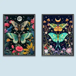 Butterfly Pattern DIY Diamond Arts Colorful Painting Kit, 2 Counts/set DIY 5D Diamond Arts Colorful Painting Kit, Wall Art Decor for Home Bedroom