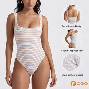 OQQ Women's Bodysuits Sexy Sleeveless Striped Square Neck Comfort Basic Bodysuits Womenswear Underwear