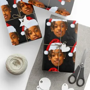 Custom Face Santa Hat Pattern Wrapping Paper | Christmas Holiday Wrap