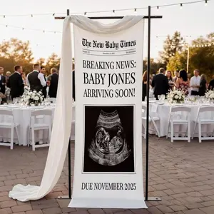 Personalized Linen Tapestry: Custom Ultrasound Newspaper Baby Announcement Welcome Sign
