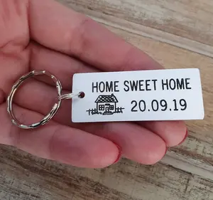 Personalized Home Sweet Home Keychain with Date (Engraved)