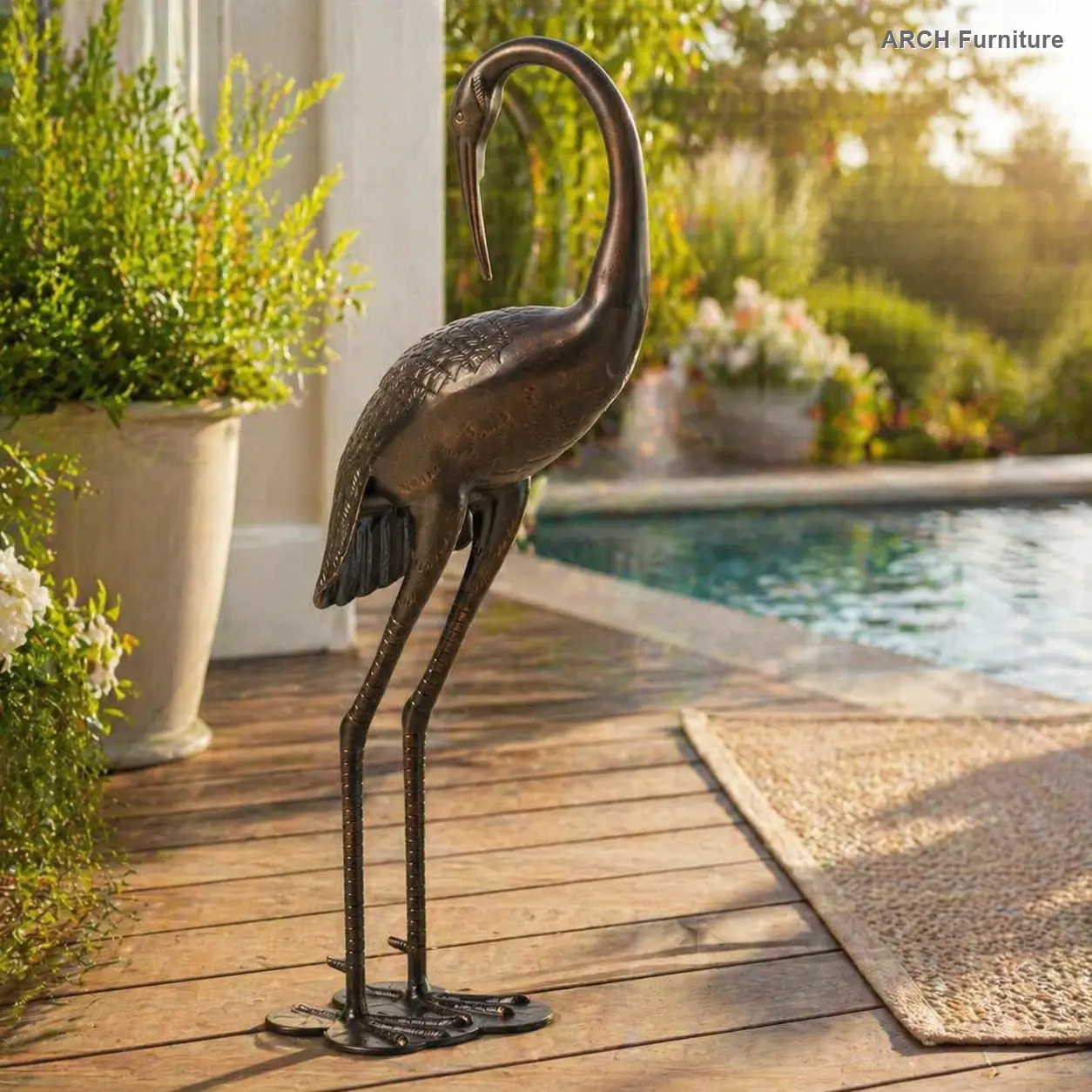 Christopher Knight Home® 38.50 In Metal Crane Garden Sculptures Statues, Shiny Copper Finish, Rust-Proof Weather-Resistant Outdoor Décor (16.50 x 10.00 x 38.50 In) for Patio Deck Home Improvement