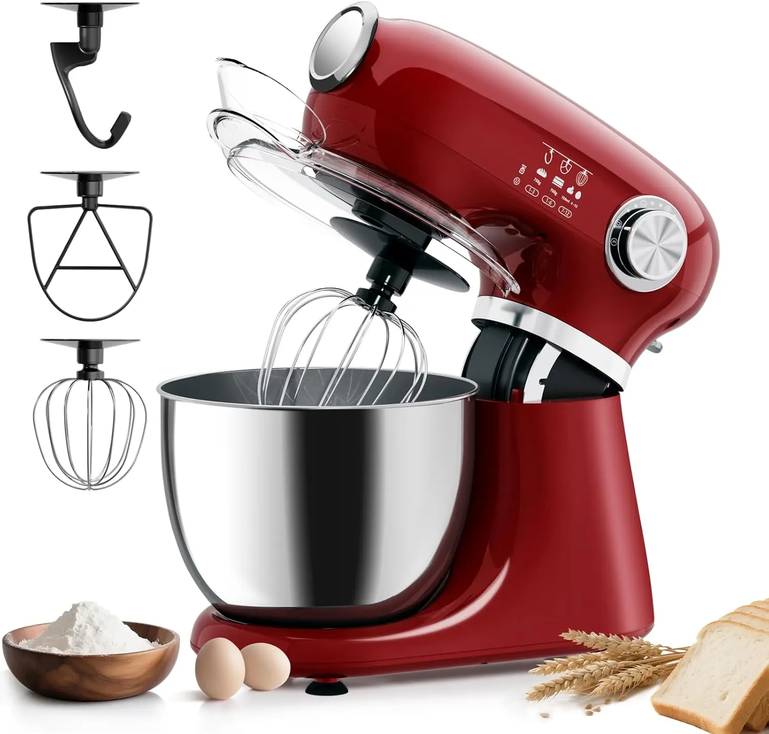 XBEAUTY Stand Mixer 12 Speed Tilt-Head Electric Mixer With 5.3 Quart Stainless Steel Mixing Bowl Portable Kitchen Mixer With Whisk Dough Hook Beater & Baking Spatula BLACK/Red summerwins
