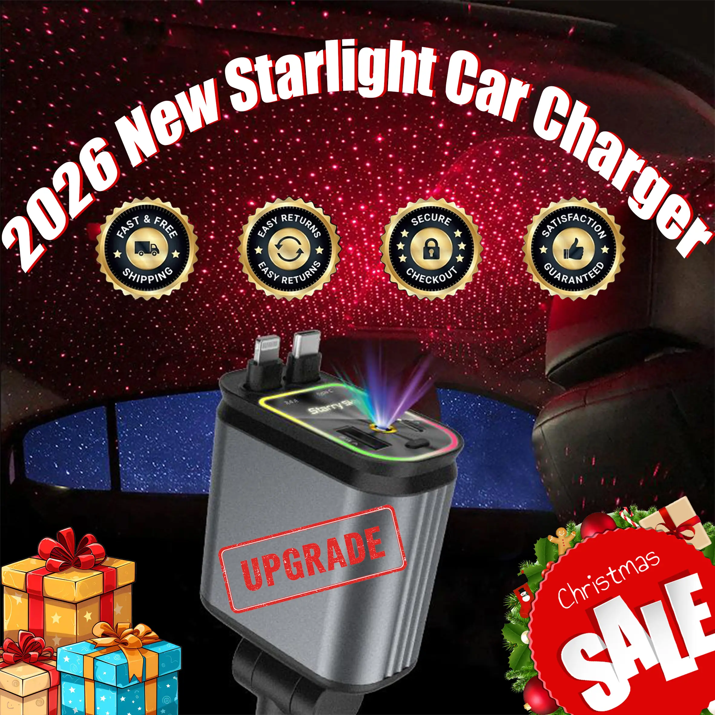 [US warehouse] 4 in 1 Retractable Car Charger, Fast Charging Adapter with Lightning Cable&Dual Charge Port Compatible with iPhone 17/16/15 Pro Max Plus/iPad/AirPods,Samsung Galaxy S25/S25+,Google Smartphone Cellphone Chargeable,Portable Charger,Headphones