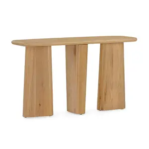 360 Stand Solid Laurel Oak Wood Console Table (LVR00347) - 30x52 in, Natural Oil Finish, Organic Curve, Contemporary Home Decor Indoor Furniture, Solid Wood