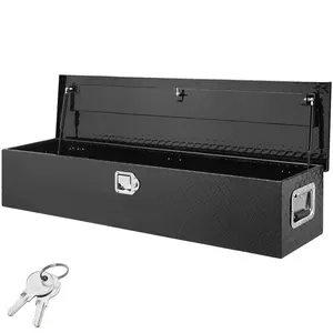Heavy-Duty Aluminum Truck Bed Tool Box With Diamond Plate Surface, Large Side Handle And Lock Keys, Weatherproof Lockable Storage Chest For Pickup, Truck Bed, RV Or Trailer, 48"x15"x15", Black