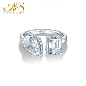 AFS Jewelry 2ct Pear Baguette 2ct Rectangle Synthetic Moissanite Ring in S925 Silver D Color Vivid Two-Stone Women‘s Ring Available US Size 4.5-9 Unique Engagement Gift