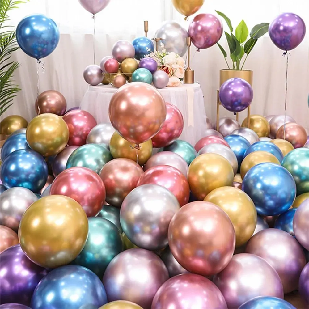 10-100 Pcs Metallic Stress Relief Balloons, 10-12 in Mixed Gold Silver Chrome White Black Macaron Balloons, 50pcs Option, Wedding Birthday Party Decoration Supplies
