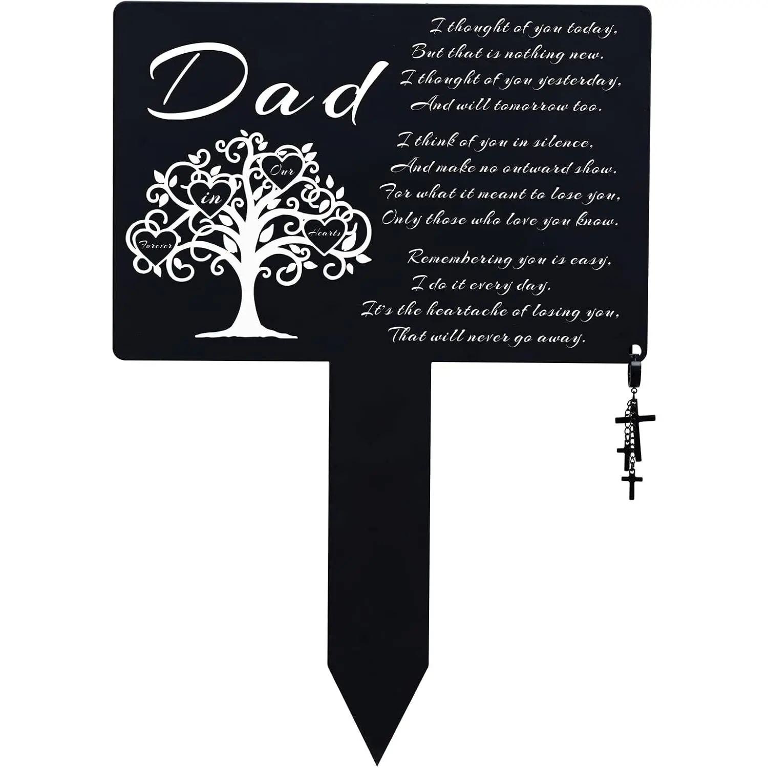 Grave Decorations for Cemetery for Dad,Metal Temporary Grave Marker, Memorial Plaques for Outdoors,Garden Cemetery Plaques for Grave Site Decor,with Cross Charm