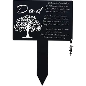 Grave Decorations for Cemetery for Dad,Metal Temporary Grave Marker, Memorial Plaques for Outdoors,Garden Cemetery Plaques for Grave Site Decor,with Cross Charm