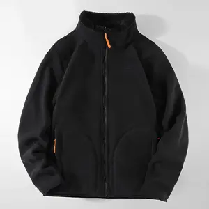 Men's Spring & Autumn Reversible Fleece Jacket - 100% Polyester, Zippered Pockets, Solid Color, One Side Fleece & One Side Coral Fleece, Daily Casual Outerwear