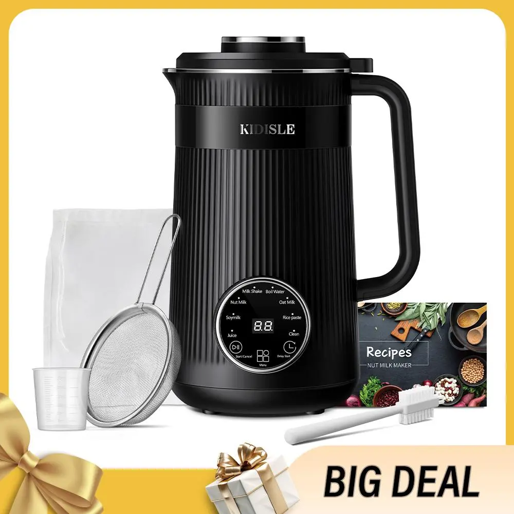 KIDISLE 32oz Smart Nut Milk Maker - 8-in-1 Multi-Function Plant Milk Machine with Timer Preset, Mesh, LED Display, Measuring Cup, 1-Touch Start, All-Day Heat Preservation, No-Hand-Wash Design, US Plug for Busy Mornings, Family Use