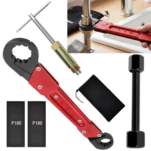 6pcs Plumbing Tools Kit with Angle Stop Wrench & 1/2-Inch Compression Sleeve Puller, Professional Plumbers Wrench, Sandpaper and Storage Bag, for Removing and Installing Angle Valves DIY & Experts ﻿