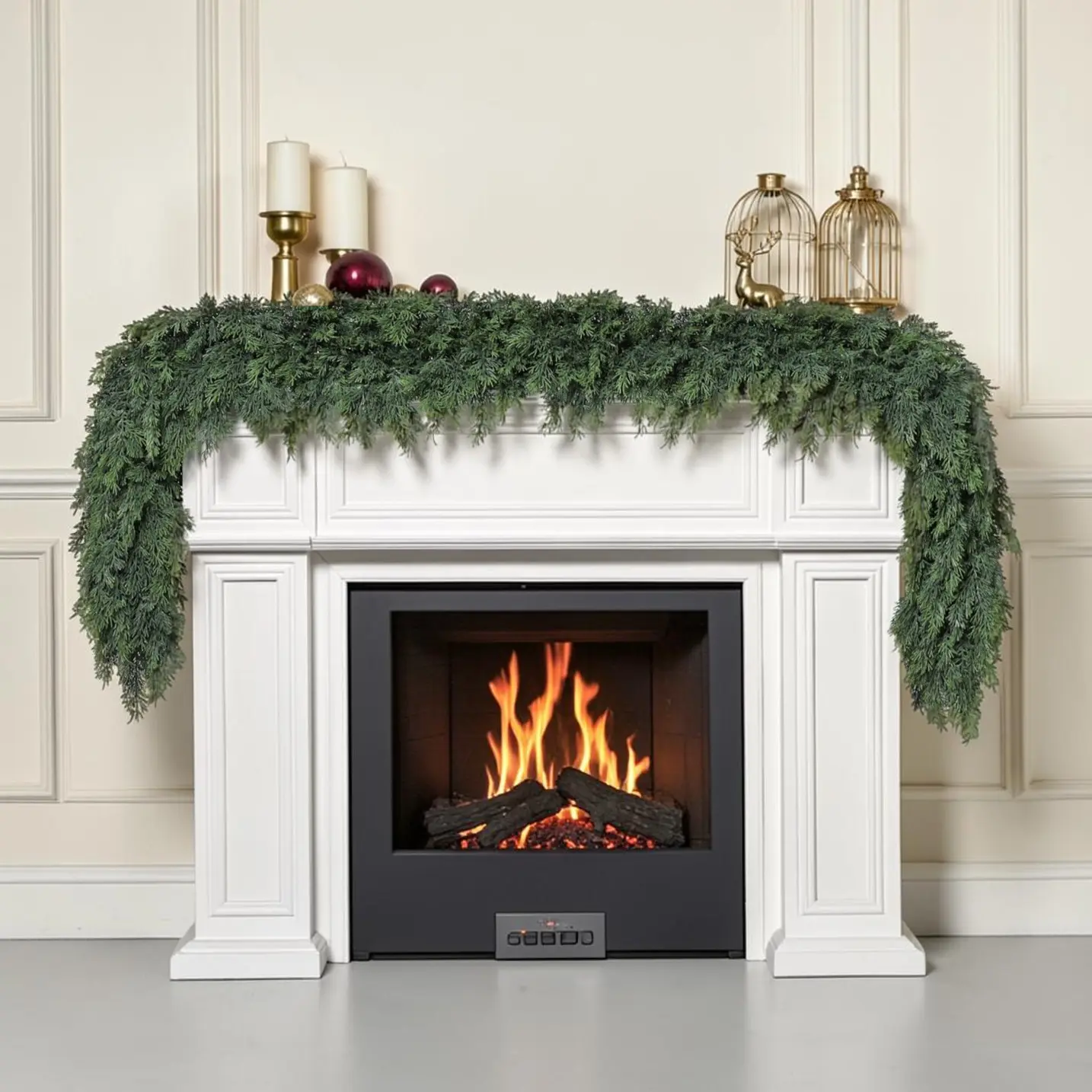 6 FT each 2Pcs Artificial Cedar Garlands, Real Touch Winter Cedar Garland, Lush Artificial Snow Cedar Greenery Swag for Table Mantle Wall Indoor Outdoor Christmas Holiday Home Decor homeessentials (2, 6 FT)