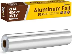 Aluminum Foil Heavy Duty 18 Inch Wide, 25 Micron Thick Strong Heavy Duty Foil Aluminum Roll Wrap for Commercial Catering, Grilling, Roasting, Baking, Home Cooking, 18"x525s.f
